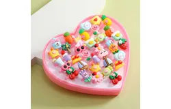 36pcs Children Kids Little Girl Adjustable Jewelry Rings in Box&comma; Girl Pretend Play and Dress Up Rings with Heart Shape Display Case