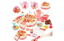 Birthday Cake Pink 82 Pcs, Tea Set and Food Set, Kitchen Toy, for Girls +3 Years