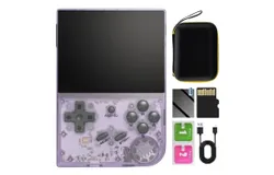 RG35XX New Updated Version Retro Handheld Game Console&comma; 3&period;5 Inch IPS Screen Built-in 5500 Games Linux System&comma; Support Gamepad and HDMI TV Output &lpar;Transparent purple&comma; with Portable Bag&rpar;