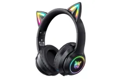 B90 head-mounted Bluetooth children&apos;s light-emitting cute online class learning headphones cat ear wireless head-worn music headphones-black