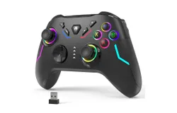 WOOT wireless PC game controller for Windows &lpar;7&sol;8&sol;10&sol;11&rpar;&comma; compatible with Nintendo Switch and Steam Deck&comma; 9-color LED game controller with Turbo function&comma; adjustable vibration&comma; and headphone jack &lpar;2&period;4G&rpar;