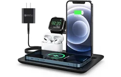 15W Cell Phone Wireless Charger, 4-in-1 Desktop Cell Phone Wireless Charger/Headphone/ iwatch Charging Stand