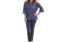 Umgee Plaid Button Up Top In Navy