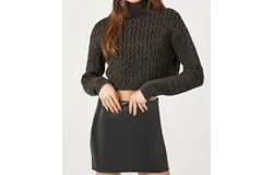 Emory Park Cable Knit Turtleneck Cropped Sweater In Black