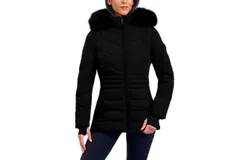Michael Michael Kors Women&apos;s Black Chevron Faux Fur Hooded Coat