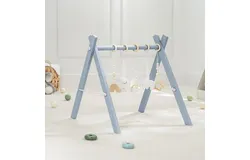 Baby Play Gym Set&comma; Wooden Baby Playgym&comma; Interactive Activity Center Hanging Bar with Gym Toys&comma; Foldable for Infants&comma; Newborn Gift for Baby Girl and Boy &lpar;Pacific Blue&rpar;