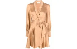 Zimmermann Silk Wrap Mini Dress Sand