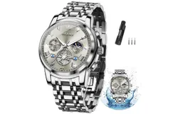 OLEVS Men Silver Watches&comma;Roman Numeral Dress Watch for Men Diamond &comma;Sliver Grey
