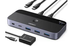 UGREEN USB 3&period;0 Switch 2 Computers Sharing USB C & A Devices&comma; 4 Port USB Switcher Sharing Keyboard and Mouse&comma; Printer&sol;Scanner USB Switch Hub for Two Computers with 2 USB3&period;0 Cables and Remote