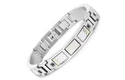Mens Titanium Bracelet With Silver Plate Steel Inlay 0&period;48ct&period; Natural Blue Sapphire Rounds