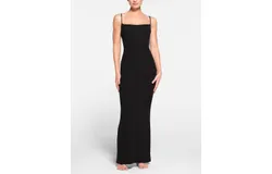 Skims Long Rib Cami Slip Dress In Onyx