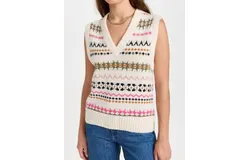 Scotch & Soda Relaxed Fit Fair Isle Knit V-Neck Vest In Antique White