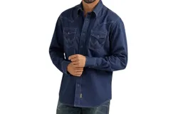 Wrangler Retro Premium Long Sleeve Shirt In Navy
