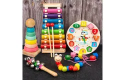 9 Pieces Children&apos;s Package 1-3 Years Old Rainbow Tower Set Pillar Kindergarten Baby Educational Early Education Toys Stacking Toys Suitable for Baby Birthday Gifts &lpar;Sand Board &plus; Shaker &plus; Four Sets of Columns &plus; Caterpillar &plus; Rainbow Set Tower &plus; Hand Rattle &plus; Penguin Clock &plus; Knock Piano &plus; Small Winding Beads &plus;&rpar;