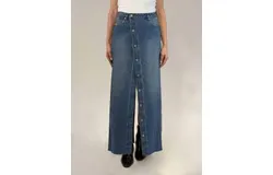 Habitual Girl Button Down Maxi Denim Skirt In Dark Wash