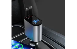 Retractable Car Charger&comma;66W 4 in 1 Super Fast Charge Car Phone Charger&comma;Retractable Cables  and 2 USB Ports Car Charger Adapter for iPhone 15&sol;14&sol;13&sol;12 Pro Max XR&comma;iPad&comma;Samsung&comma;Pixel