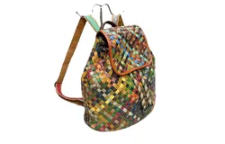 Unique style genuine leather handwoven mosaic backpack&comma; suitable for daily work and travel