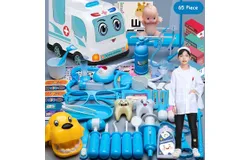 Children&apos;s doctor toy set tool medical box&comma; blue sound and light medical car 65-piece set &plus; doctor uniform