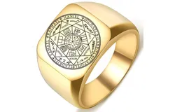 The Seals of The Seven Archangels&comma;Men&apos;s Stainless Steel Rings &comma;Gold-Size 9&num;