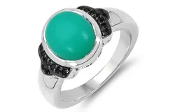 3&period;18 Carat Genuine Crysopharse & Black Spinel &period;925 Sterling Silver Ring