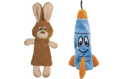 Tender-Tuffs Quiet Bottle Cruncher Plush Dog Toys Bundle Whisper Rabbit and Rocco Rocket Bottle Toys Tough Cute Toys with No Squeaker