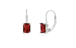 925 Sterling Silver Emerald Cut Created Red Ruby Earrings