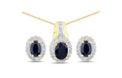 1&period;96 Carat Genuine Black Blue Sapphire And White Topaz &period;925 Sterling Silver Jewelry Set