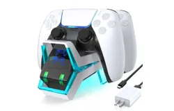 For PS5 joystick fast charger&comma; contact dual dock charger gamepad charging base accessories with light screen charging stake
