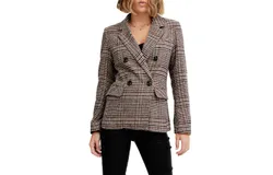 Belle & Bloom Women&apos;s Piccadilly Wool Blend Plaid Blazer in Oat