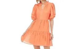 Joy Joy Stitched Sleeve Dress In Orange