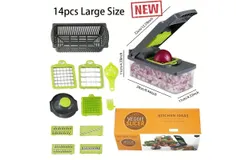 Home kitchen multi-functional vegetable cutter portable easy-to-clean shredder grater dicing grater-Dark grey 14-piece set