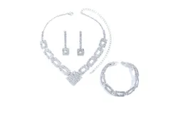 Silver Bridal Jewelry Set Wedding Necklace Earrings Bracelet Sets