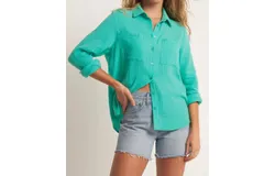 Z Supply Kaili Button Up Top In Cabana Green