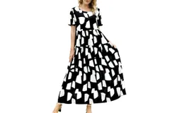 Women&apos;s Dresses Casual Loose Summer Dresses Long Bohemian Maxi Dress Round Neck Beach Dress Floral Dress Black&sol;White