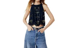 Free People Esther Studded Tank Top In Ebony