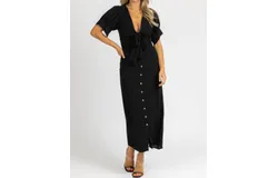 Malibu Bum Center Tie Cap Sleeve Maxi Dress In Black