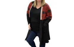 Honeyme Hooded Buffalo Plaid Cardigan In Red&sol;black