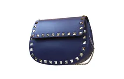 Valentino Garavani Rockstud Blue Leather Small Chain Crossbody Bag