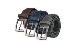 Gallery Seven Woven Elastic Braided Belt For Men - Fabric Stretch Casual Belt- 3 Pack-Gray&sol;Brown&sol;Navy-Small