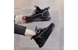 DK&period;van Genuine leather snow boots for women&comma; plus velvet&comma; warm flat soles&comma; new high-top shoes