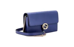Gucci Blue Marmont GG Womens Leather Wallet on Chain Crossbody Bag
