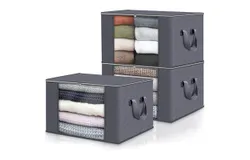 Clothes Storage Bag&comma; Storage Bins for Clothes&comma; Blankets&comma; Comforters&comma; Foldable Clothing Storage with Reinforced Handle&comma; Sturdy Zipper&comma; Closet Organizer With Clear Window&comma; Gray 70&ast;50&ast;30cm