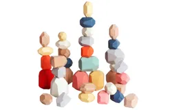 BESTAMTOY 36 PCS Wooden Sorting Stacking Rocks Stones&comma;Sensory Toddler Toys Learning Montessori Toys