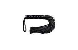 Short Leather Flogger Studded Handle BLK