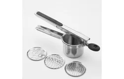 Potato press&comma; pasta press&comma; potato masher with 3 interchangeable sieves&comma; dishwasher safe&comma; for fluffy mashed potatoes&comma; baby food&comma; stainless steel pasta press&comma; juicer
