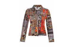Dolcezza Red Black Quilt Button Front Jacket In Animal Multi