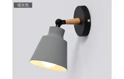Nordic Modern Simple Bedroom Wall Lamp American Country Wrought Iron Macaron Restaurant Bar Living Room TV Wall Lamp Without plug switch line &lpar;without light source&rpar; Secondary cover matt black with cone wood wall lamp &lpar;black plate&rpar;
