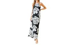 Fore Collection Floral Print Halter Neck Open Back Dress In Black&sol;white