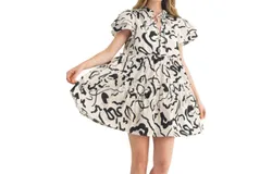 &merci Ruffle Sleeve Mini Dress In Black&sol;white