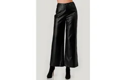 Lovelo Wide Leg Leather Pants In Black